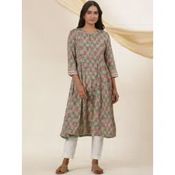 W Green Printed Flared Kurta-picture-19