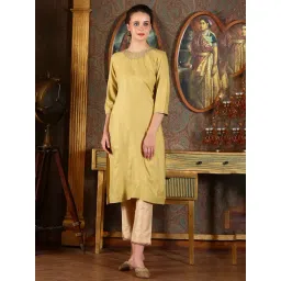 W Green Printed Straight Kurta-image-4