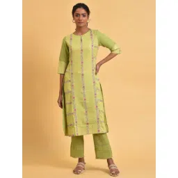 W Green Printed Straight Kurta-image-8