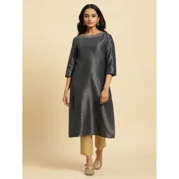 W Grey Embroidered Straight Kurta-picture-10