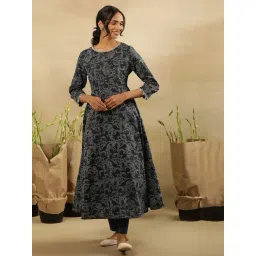 W Indigo Cotton Printed Flared Kurta-picture-22