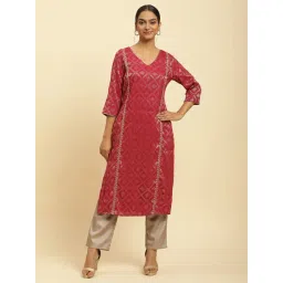 W Maroon Woven Pattern Straight Kurta-picture-39