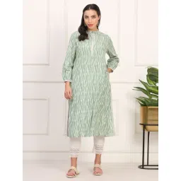 W New Sage Green Cotton Regular Fit Printed Kurta-picture-47