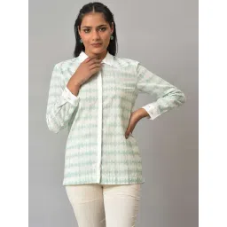 W Off-White & Green Printed Top-picture-45