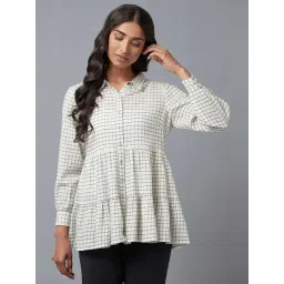 W Off-White Cotton Chequered Tunic-picture-25