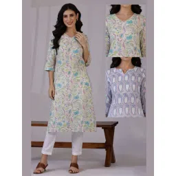 W Off White Cotton Printed Kurta - Pack of 2-picture-50