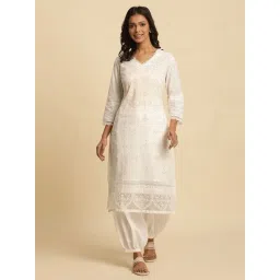 W Off-White Cotton Printed Straight Kurta-picture-31