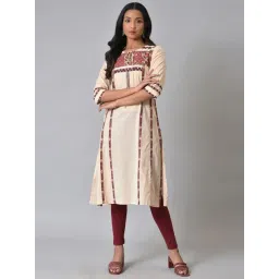 W Off-White Cotton Printed Straight Kurta-picture-10