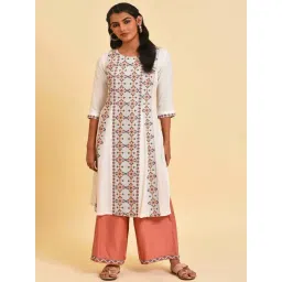 W Off-White Cotton Printed Straight Kurta-picture-29