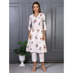 W Off White Cotton Relaxed Fit Floral Print Kurta-picture-44