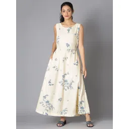 W Off-White Floral Print Flared Kurta-picture-33