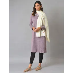 W Off-White Plain Shawl image 3