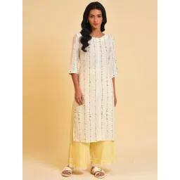 W Off-White Printed Straight Kurta-picture-49