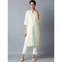 W Off-White Woven Pattern Straight Kurta-picture-36