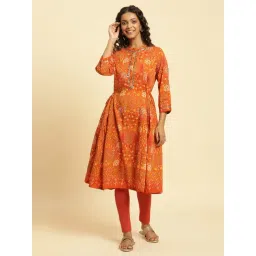 W Orange Printed A Line Kurta-picture-12
