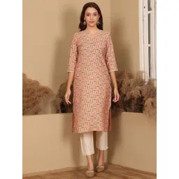 W Peach Floral Print Straight Kurta-picture-29