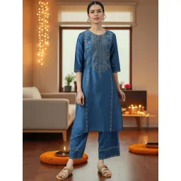 W Persian Blue Printed Straight Kurta-picture-31