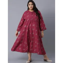 W Persian Red Cotton Printed A-Line Dress-picture-13