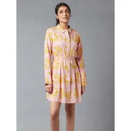 W Pink & Yellow Floral Shirt Dress-picture-18
