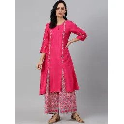 W Pink Embroidered A Line Kurta-picture-42