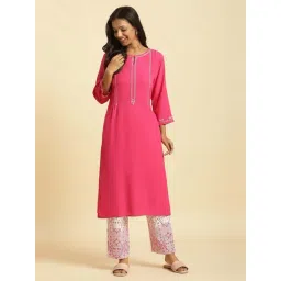 W Pink Embroidered Straight Kurta-picture-27