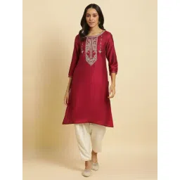 W Pink Embroidered Straight Kurta-picture-26