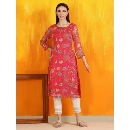 W Pink Floral Printed Kurta-picture-12
