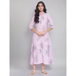 W Pink Floral Shirt Midi Dress-picture-37