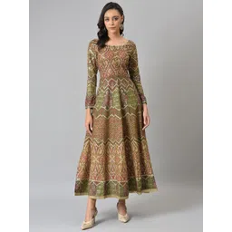 W Red & Green Ethnic Motifs Chiffon Ethnic Maxi Dress-picture-23