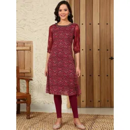W Red Printed Straight Kurta-picture-45
