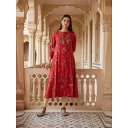 W Red Regular Fit Floral Print Kurta-picture-16