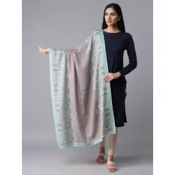 W Sky Blue & Brown Floral Print Shawl-picture-31