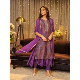 W Striped Sequined Kurta With Dupatta-picture-19