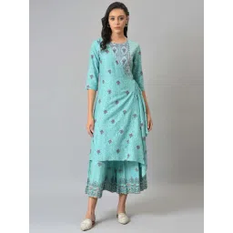 W Turquoise Floral Print A-Line Jumpsuit-picture-30