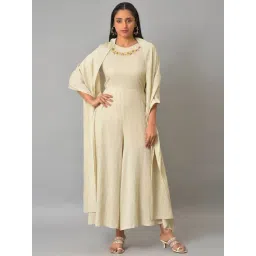 W Beige Embroidered Jumpsuit With Shawl-picture-45