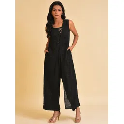 W Black schiffli Pure Cotton Basic Jumpsuit-picture-21