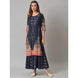 W Blue Ethnic Motifs Layered Ethnic Maxi Dress-picture-39