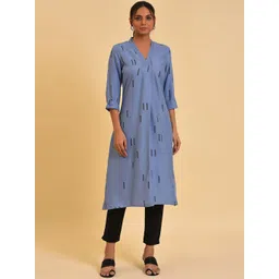 W Blue Geometric Printed Kurta With Trousers-picture-11