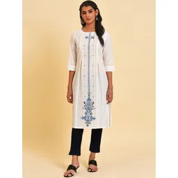 W Ethnic Motif Embroidered A-Line Pure Cotton Kurta-picture-25