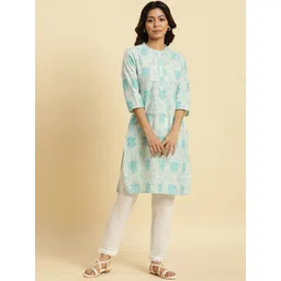 W Ethnic Motifs Printed Band Collar Pure Cotton Straight Kurta-picture-34