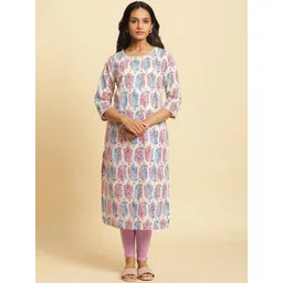 W Ethnic Motifs Printed Beads And Stones Pure Cotton Kurta-picture-38