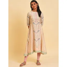 W Floral Printed Boat Neck Asymmetric A-Line Kurta-picture-19