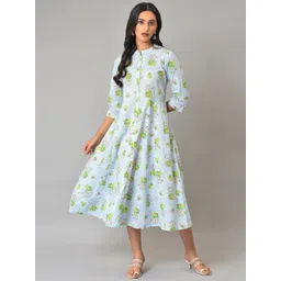 W Floral Printed Mandarin Collar A-Line Midi Dress-picture-30