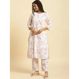 W Floral Printed Pure Cotton Kurta With Trousers-picture-18