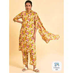 W Floral Printed Straight Kurta With Trousers & With Dupatta-picture-36