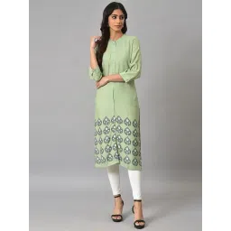 W Green Printed Straight Kurta-picture-24