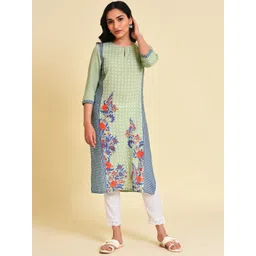 W Keyhole Neck Floral Printed Straight Kurta with Trousers-picture-21
