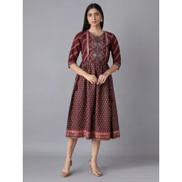 W Maroon Ethnic Motifs Ethnic Midi Dress-picture-18