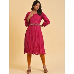 W Pink & Brown Floral Embroidered Pure Cotton Kurta With Leggings-picture-40