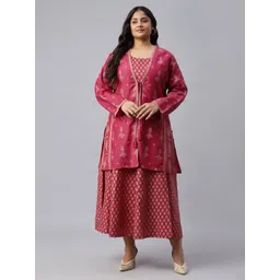 W Pink Ethnic Motifs Satin Ethnic A-Line Maxi Dress-picture-33